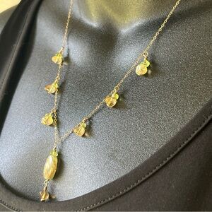 Handmade Necklace And Earring Set - Green & Yellow Glass - Gold Filled Chain